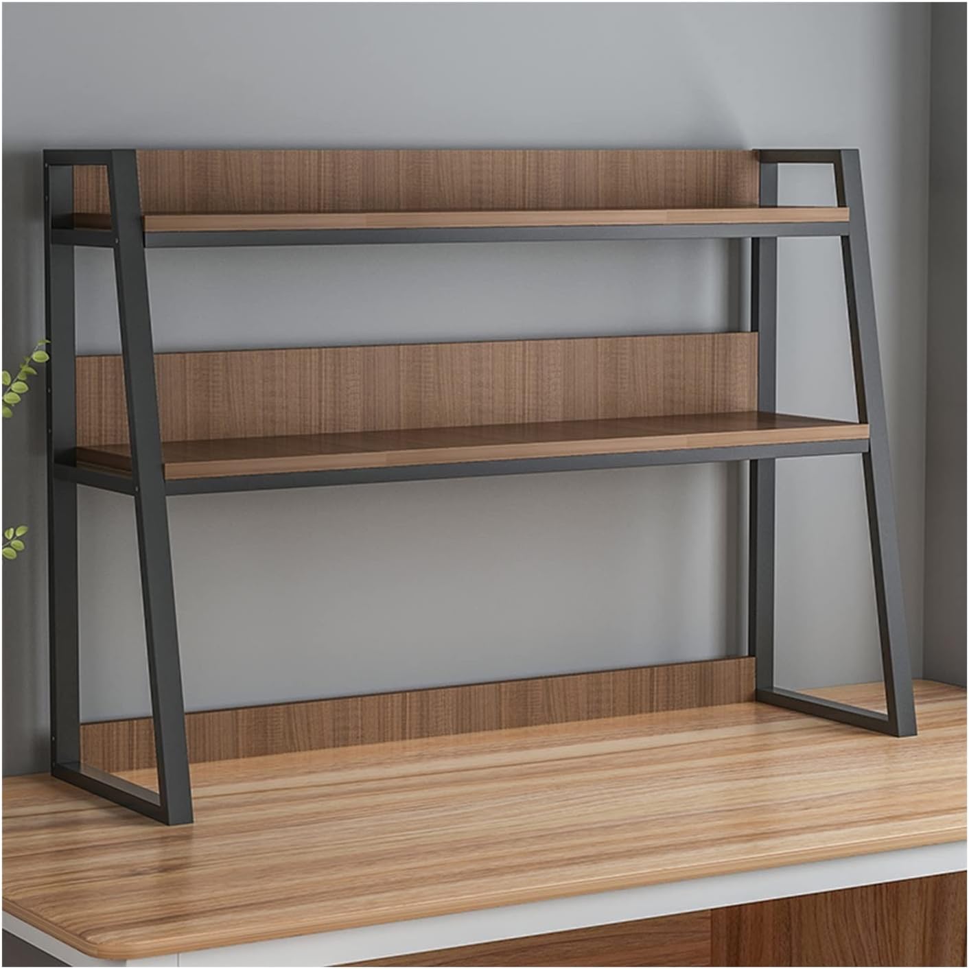 EVSER Bookshelf for Bedroom 2-Tier Brown Desktop Bookshelf Wooden Bookcase PC Desk Bookshelf Storage Organizer Shelves Rack for Office Supplies Organizer, Home Decor Bookcase/Bookshelves