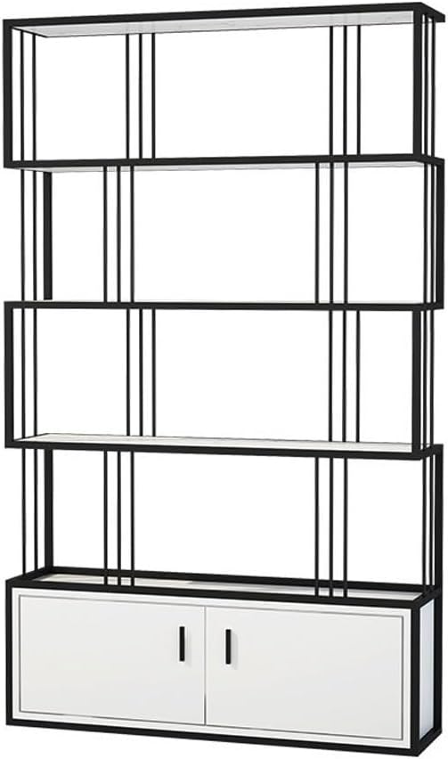 DIEYPOL Bookshelf Home Metal Bookshelf with Cabinet Living Room Partition Screen Flower Stand Office Decoration Display Stand Bookcase(D)