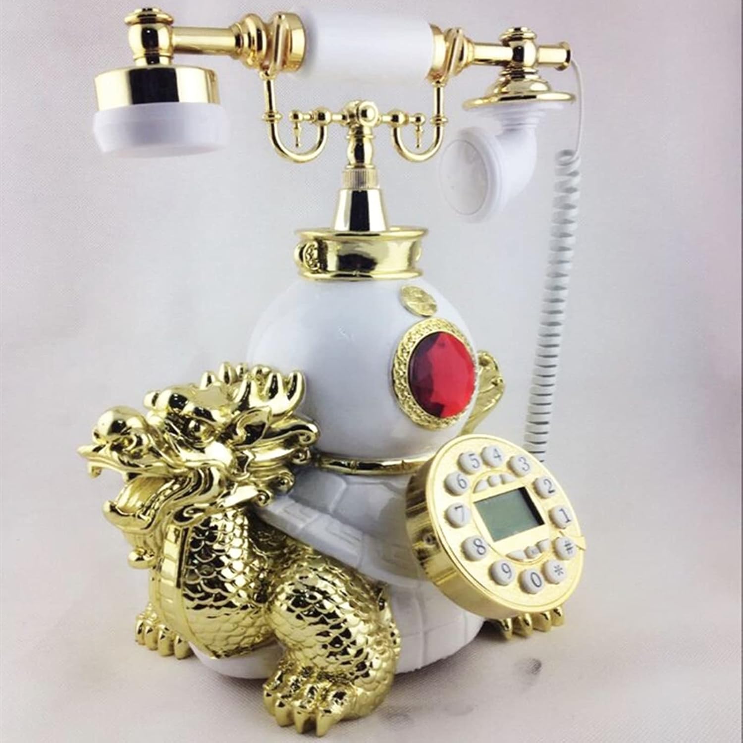 Corded European Retro Landline Phones Vintage Hands-Free Button Dial Phone Old-New Replica Antique Telephones for Home Office Shops and Art Fashion Decor Gift C