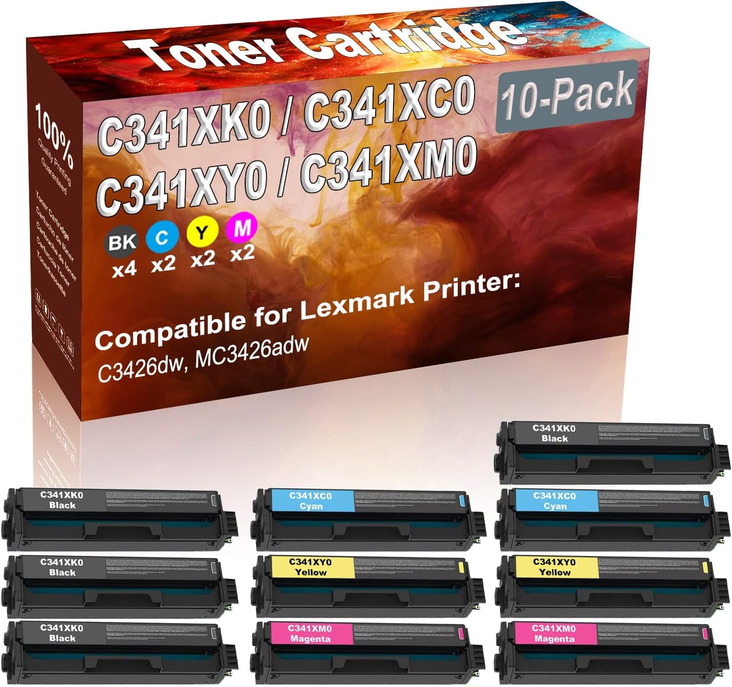 Credibility Store 10-Pack (4BK+2C+2Y+2M) Compatible C3426dw, MC3426adw Laser Printer Toner Cartridge (High Capacity) Replacement for C341XK0 C341XC0 C341XY0 C341XM0 Printer Toner Cartridge