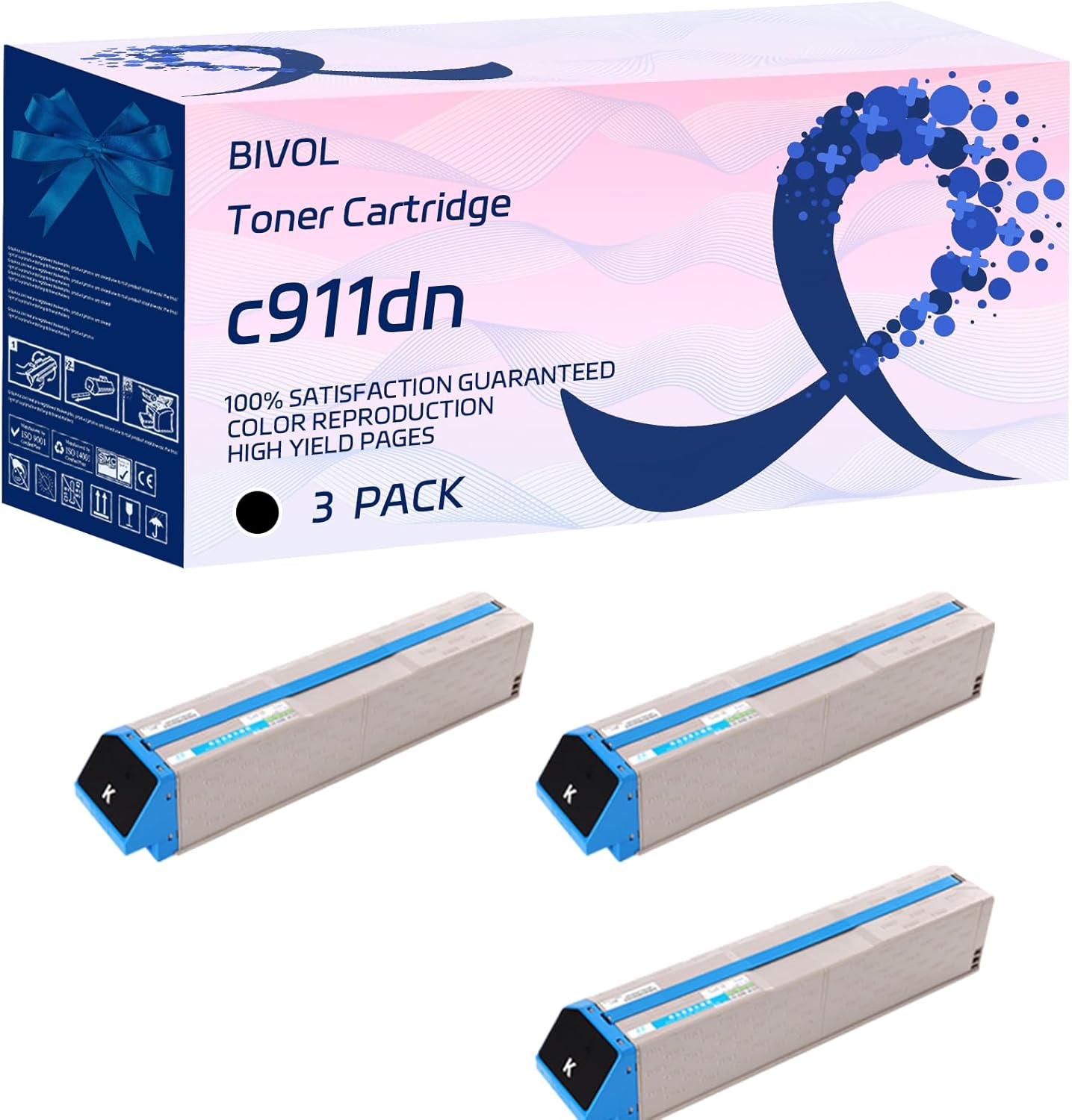 BIVOL c911dn Toner Cartridge Compatible for Okidata OKI C911dn Printers, with Chip, High Yield 38000 Pages, Vivid Colors (3 Pack Black)