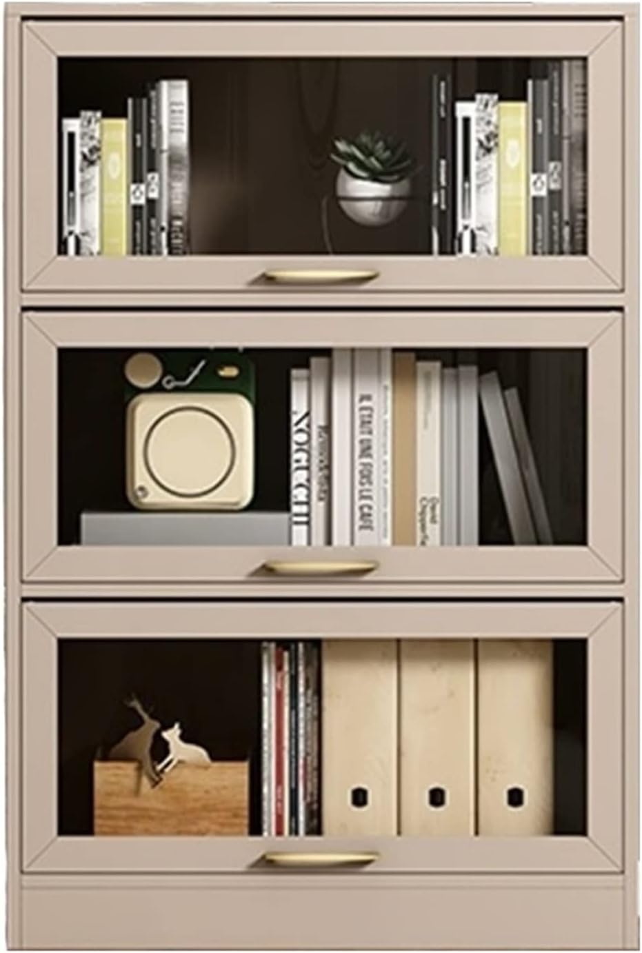 KIRANDY Dustproof Bookcase with Glass Door, Floor Flip Door Bookshelf Shelf for Living Room (60x35x120cm)