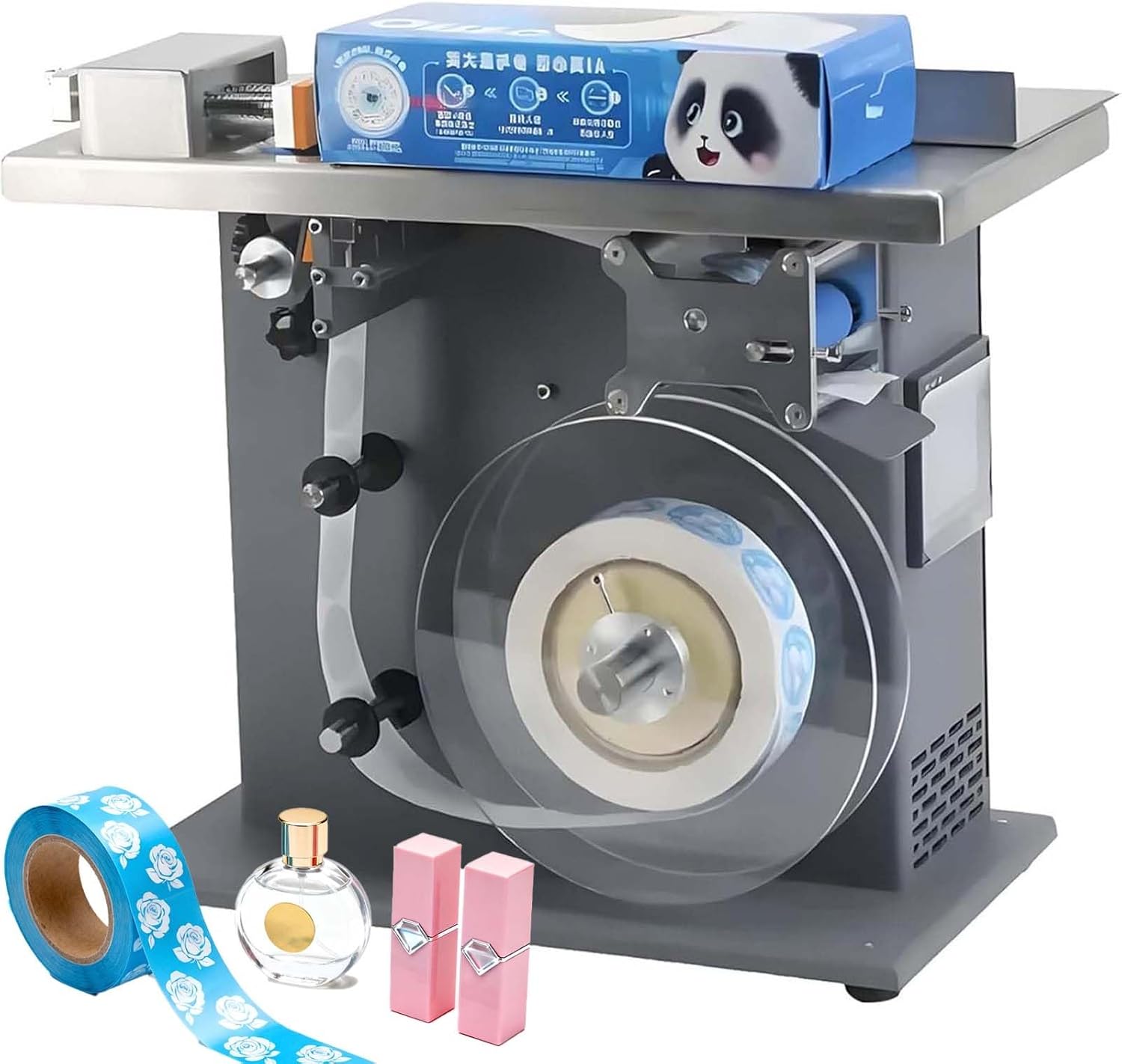 LYNNEYING PLC Controlled Labeling Machine, Semi-Automatic 90° Corner Applicator, ±0.5mm Precision, 15-30 PCS/Min, Touch Screen, Lightweight, for Round Bottles, Cosmetic/Electronic Packaging