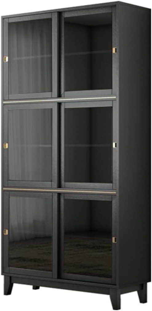 UNNS Bookshelf Home Bookcase with Glass Door Sliding Cabinet Locker Display Cabinet Floor Bookshelf Suitable for Living Room Study Office Bookcase Organizer (Color : Black, Size : Medium)