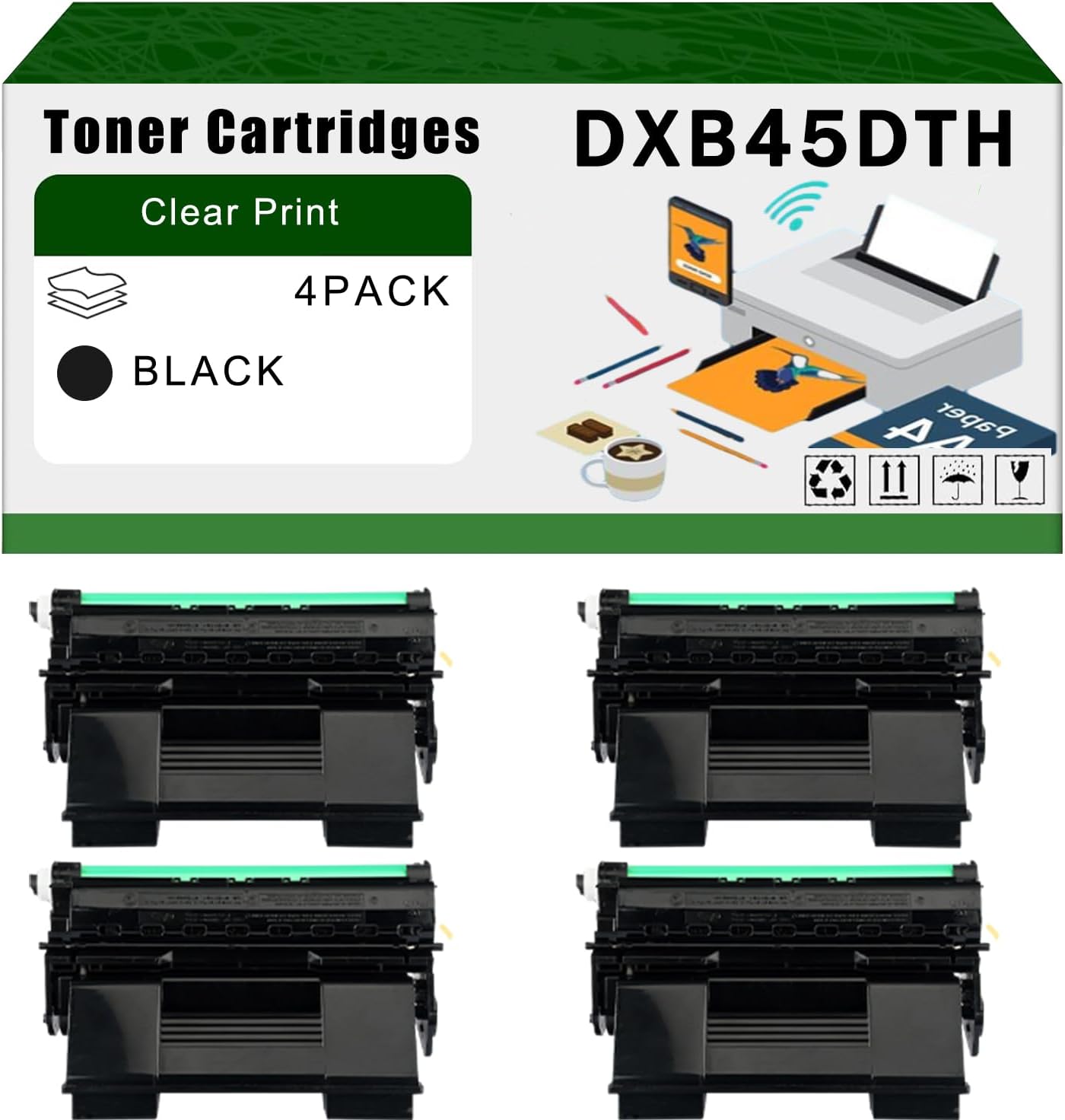 AGNNQ Compatible for Sharp DXB45DTH Toner Cartridges DX-B450P DX-B350P Printers, High Yield 20000 Pages Bright Clear Colors (4 Pack Black)