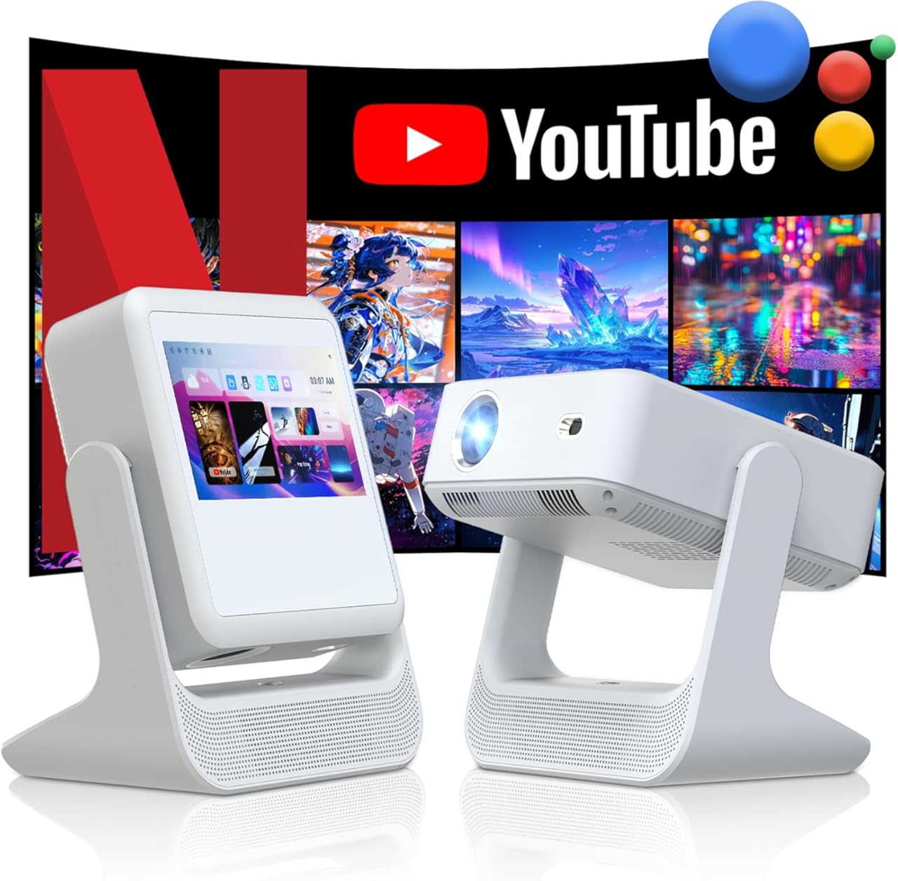 【Touch Screen/APP Store/800 ANSI/Auto Focus】Portable Projector, Full HD 4K Support Smart Video Projector, WiFi 6 Bluetooth for Home Theater/Gaming/Outdoor (180° Stand & 300 ''Display)