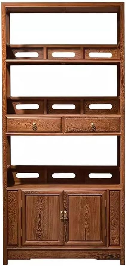 LOVULIFE Book Shelf Storage Rack Retro Mahogany Floor-Standing Bookshelf Home Study Chinese Bookcase Living Room Porch Shelf Bookshelf Bookcase