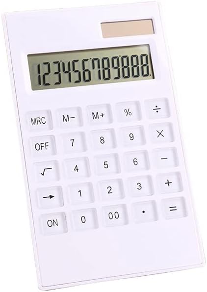 White 12 Digital Calculator Crystal Buttons Solar Battery Dual Power Office Supplies