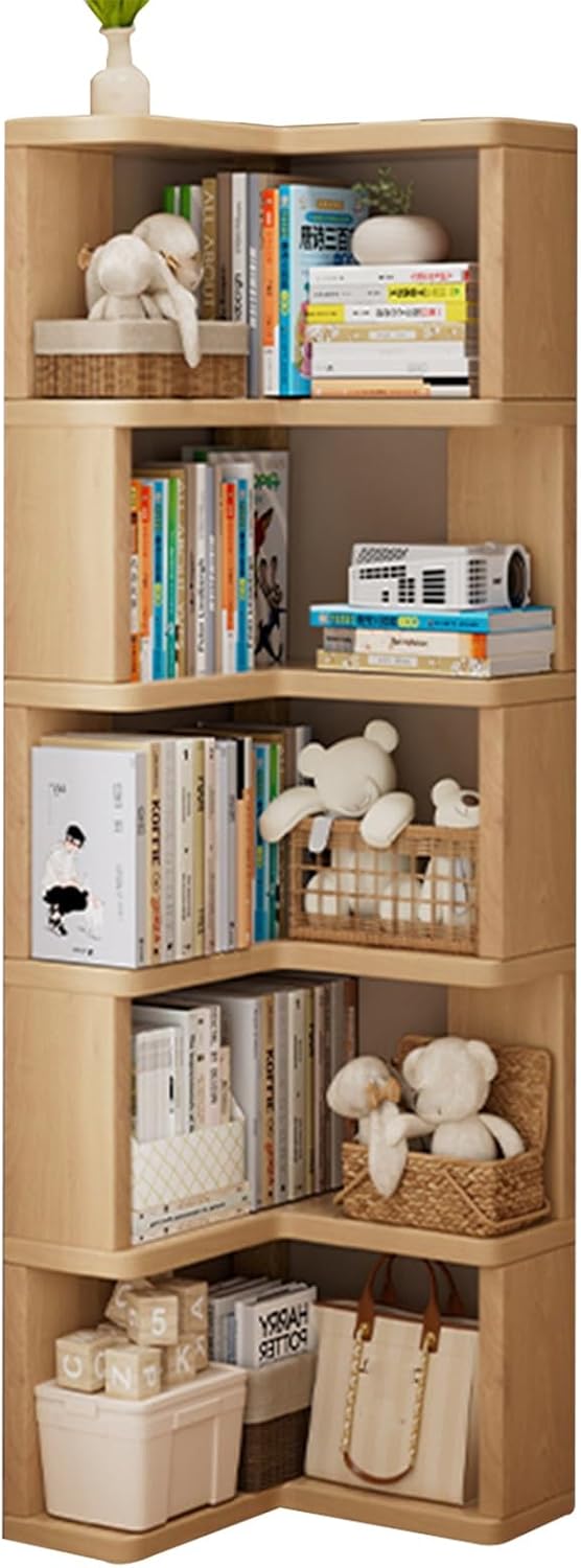 Zhsukva 2/3/4/5 Tier Corner Bookshelf Triangular Bookshelf Floor Standing Bookcase Reinforced and Stable Storage Rack(60 * 60 * 162cm)