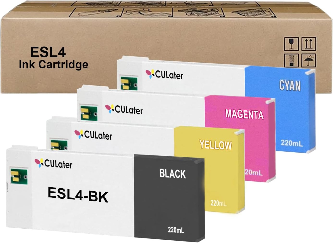 CULater ESL4 Remanufactured Ink Cartridge Replacement for ESL4-BK ESL4-CY ESL4-MG ESL4-YE for Roland Eco-Sol MAX2 RF-640 VS-300i VS-540i VS-640i XF-640 XR-640 Printer (220ML, 4 Pack)