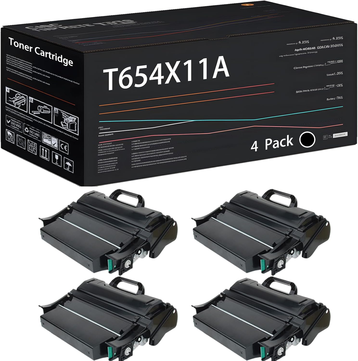 UVUMB Compatible with Lexmark T654X11A Toner Cartridge Work for Lexmark T654DN T654N T654DTN T656dne Printers, with Chip, High Yield 46000 Pages, High-Definition Printing (4 Pack Black)
