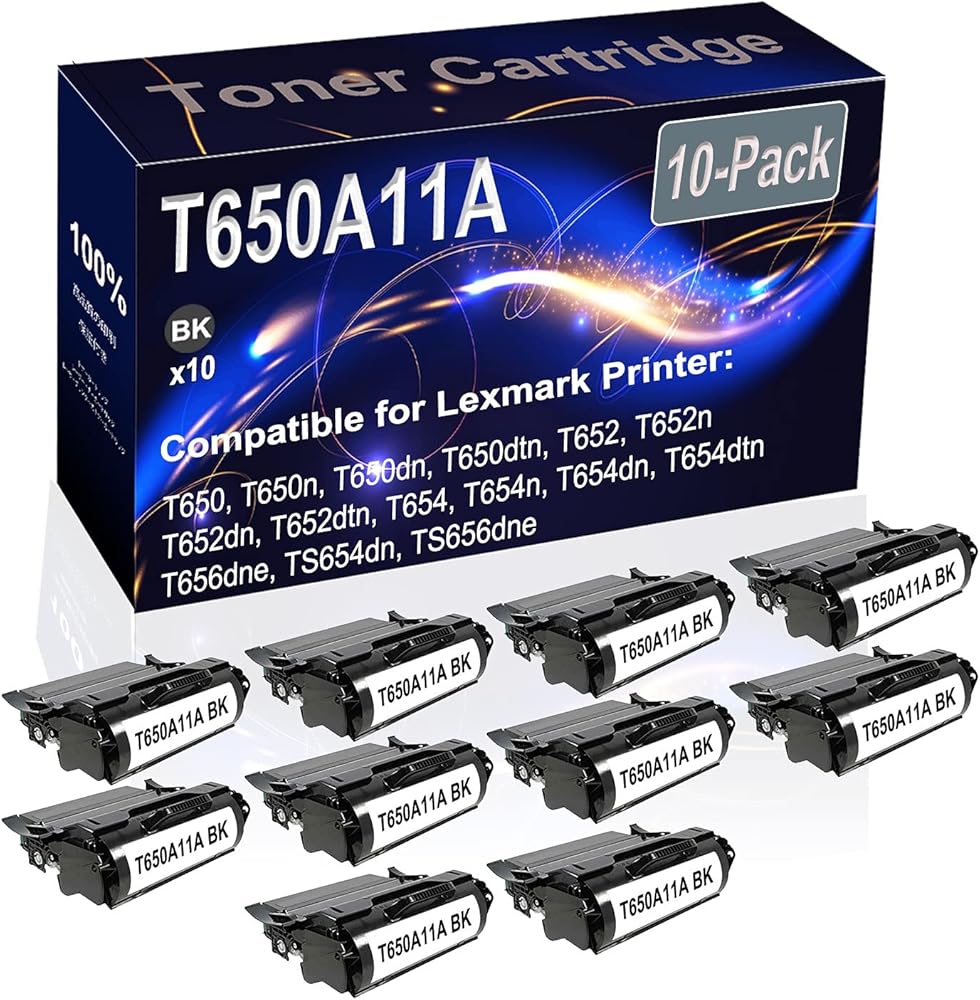 Kolasels 10-Pack (Black) Compatible T650A11A Printer Toner Cartridge (High Capacity) fit for T650 T650n T650dn T650dtn T652 T652n Printer