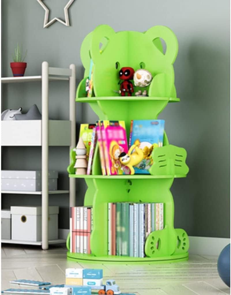 LSHAOBO Bookshelf Rotating Storage Display Cabinet, Children's Bookcase, Multi-Functional Bear-Shaped Shelf for Room(Color:Green)