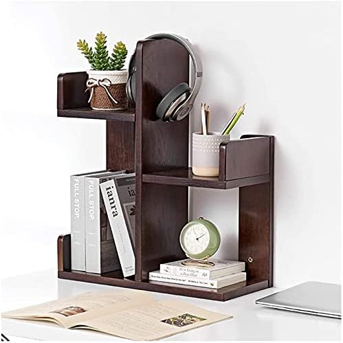 Katzowen Small Bookshelf Multi-Purpose Desktop Bookshelf Wood Desk Organizer Office Storage Rack Wood Display Shelf Free Style Assembled Bookcase Decorative (Color : Brown)