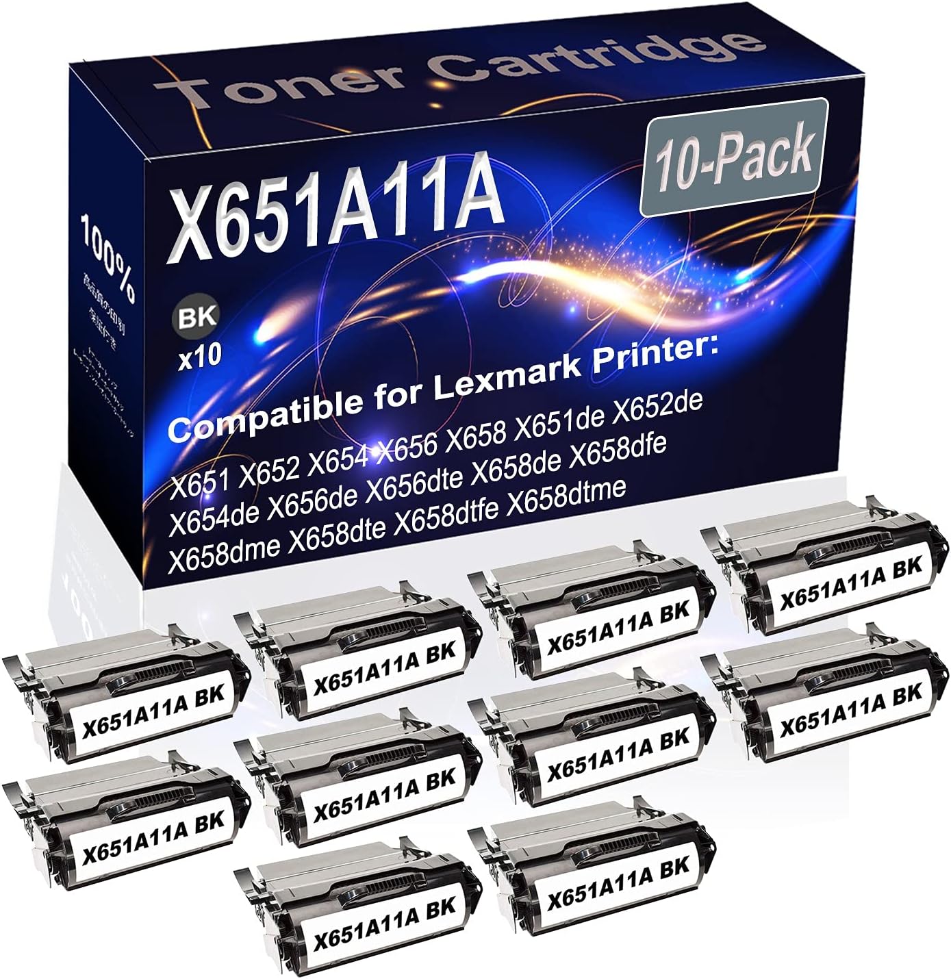 Kolasels 10-Pack (Black) Compatible X651 X652 X654 X656 X658 X651de Laser Printer Cartridge (High Capacity) Replacement for X651A11A Printer Cartridge