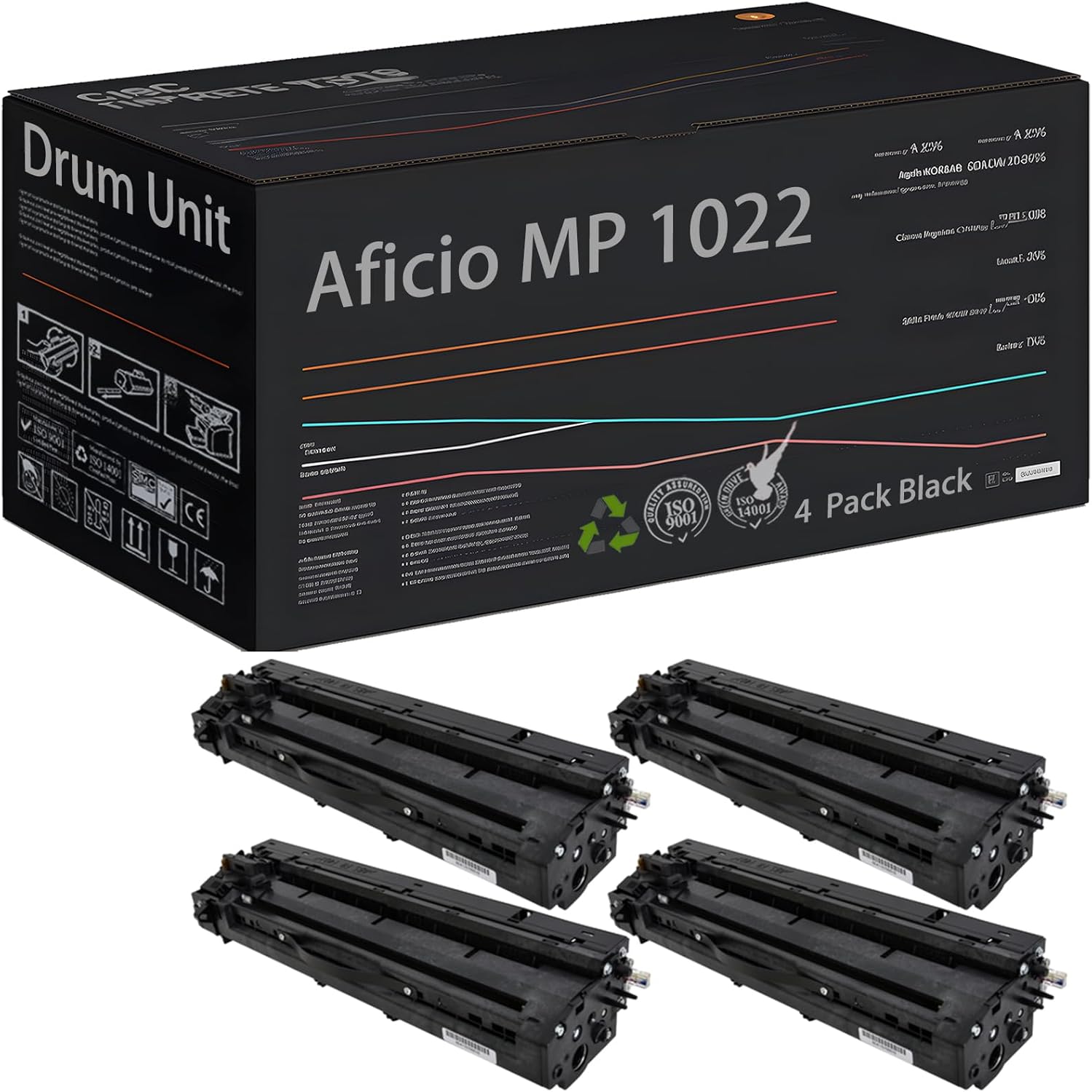 Wondrx B2050153 B2050151 B2093001 Drum Unit Compatible with Ricoh Aficio MP 1022 1027 1032 2022 2022sp 2027 2032 2550 3010 3030 3350 Printer, High Yield 90000 Pages (4 Pack Black)