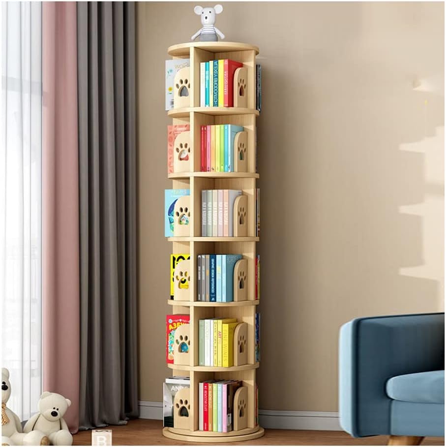 360 Degree Rotation Kids Bookshelf, 6 Tier Floor Standing Solid Wood Bookcase, Picture Book Toy Book Exhibition Shelf (Color : Style 3, Size : 50.5X191.6CM)