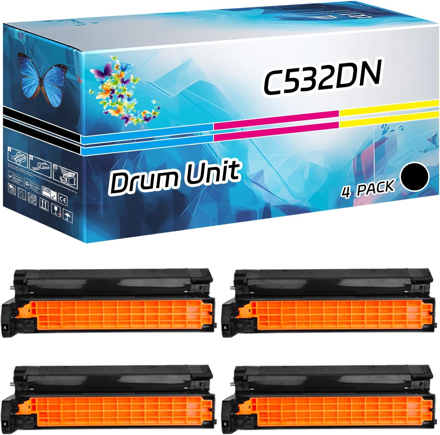 TONERC C532DN Drum Unit Compatible for Okidata OKI C532dn C542dn MC573dn MC563dn Printers, High Yield 30000 Pages, with Chip High-Definition Printing (4 Pack Black)