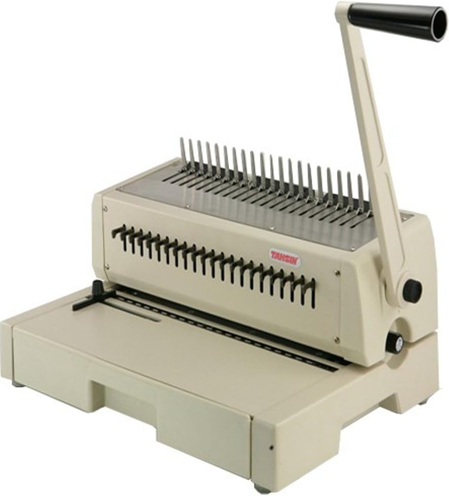 Tamerica 210PB Manual Comb Binding Machine, 20 Sheets Max. Punch Capacity, 425 Sheets Max. Bind Capacity, Adjustable Punch Depth Margin Control, Max. Punch Length 12