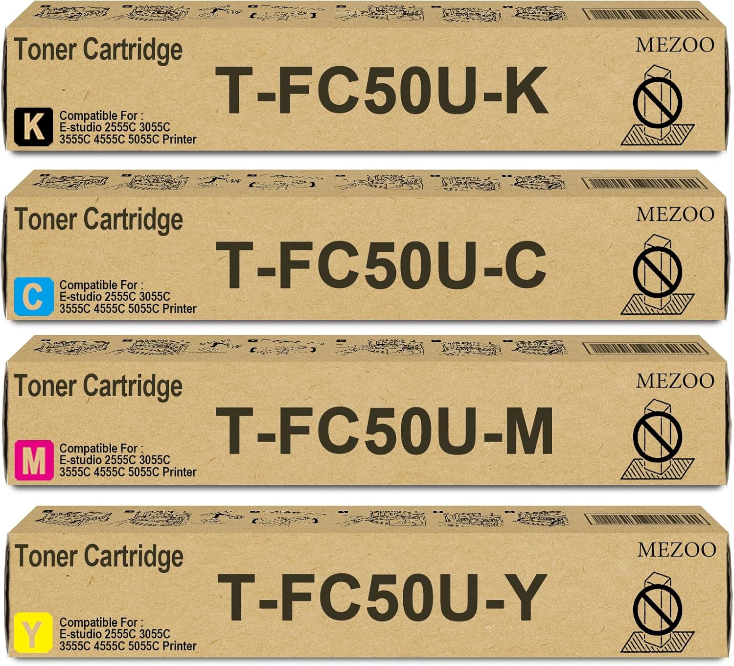 T-FC50U TFC50U Toner Cartridge High Yield Replacement for T-FC50U T-FC50U-K T-FC50U-C T-FC50U-M T-FC50U-Y Toner Compatible for Toshiba E-Studio 2555C 3055C 3555C 4555C 5055C Printer (4-Pack, BK/C/Y/M)