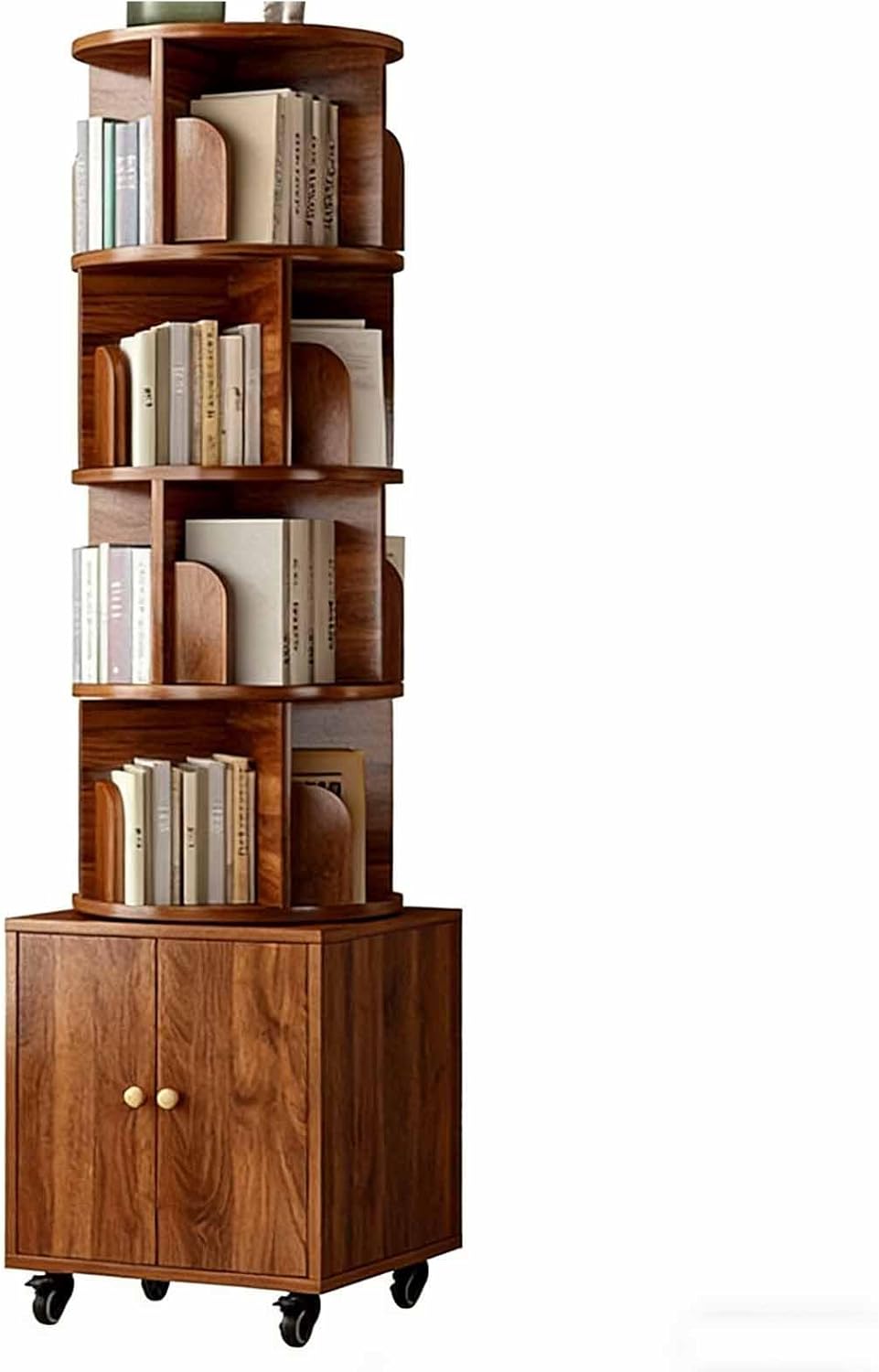 HEIDOUHEI Rotating Bookshelf Floor Standing Bookcase Storage Rack 360 Display Spinning Retro with Drawer for Small Spaces Bedroom Living Room Home Office-Walnut Brown