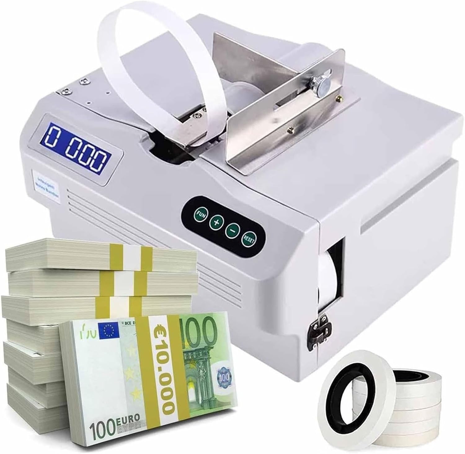 Lbxlhr Cash Bundling Machine Fully Automatic Small Banknote Baling Machine,Currency Strapping Tool with LCD Screen, for Bank Automatic Small Cross Binding Machine