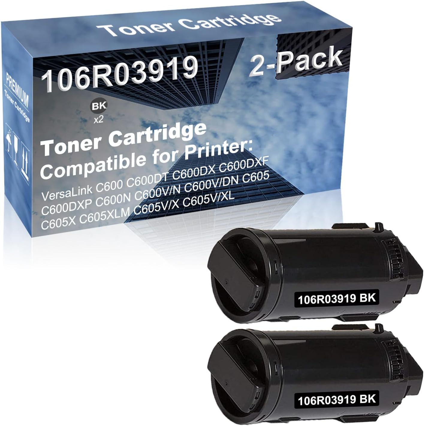 2-Pack (Black) Compatible C600DXP C600N C600V/N C600V/DN Printer Toner Cartridge High Capacity Replacement for 106R03919 Toner Cartridge