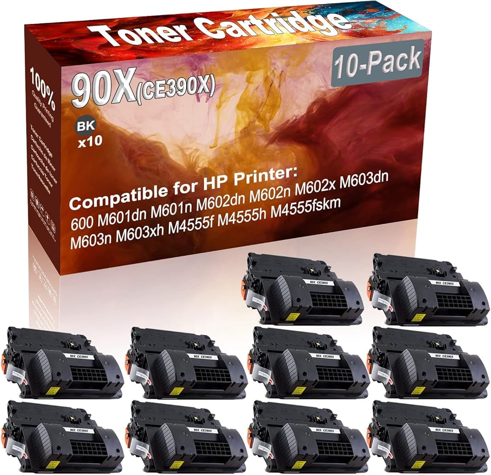10-Pack (Black) Compatible 90X (CE390X) Printer Toner Cartridge (High Capacity) fit for HP 600 M601dn M601n M602dn M602n M602x M603dn M603n Printer