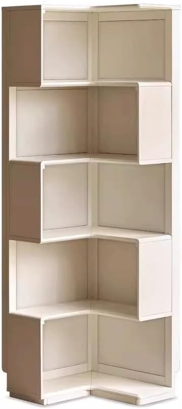 LOVULIFE Book Shelf Storage Rack Solid Wood Corner Bookcase Nordic Cream Style Bookshelf Living Room Wall White Wall Corner Storage Cabinet Bookshelf Bookcase