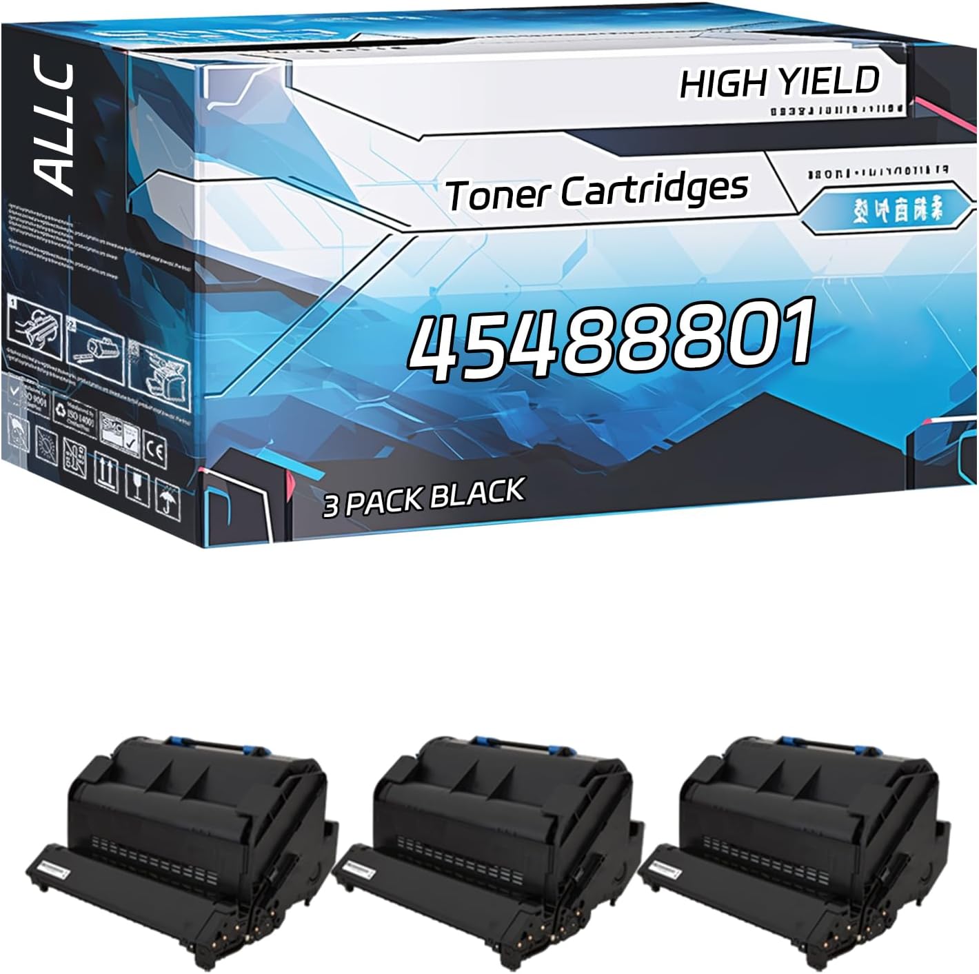 ALLC Compatible for Okidata OKI 45488801 Toner Cartridges Work for Okidata OKI B721DN B731DN Printers, with Chip, High Yield 19000 Pages, Clear Printing (3 Pack Black)