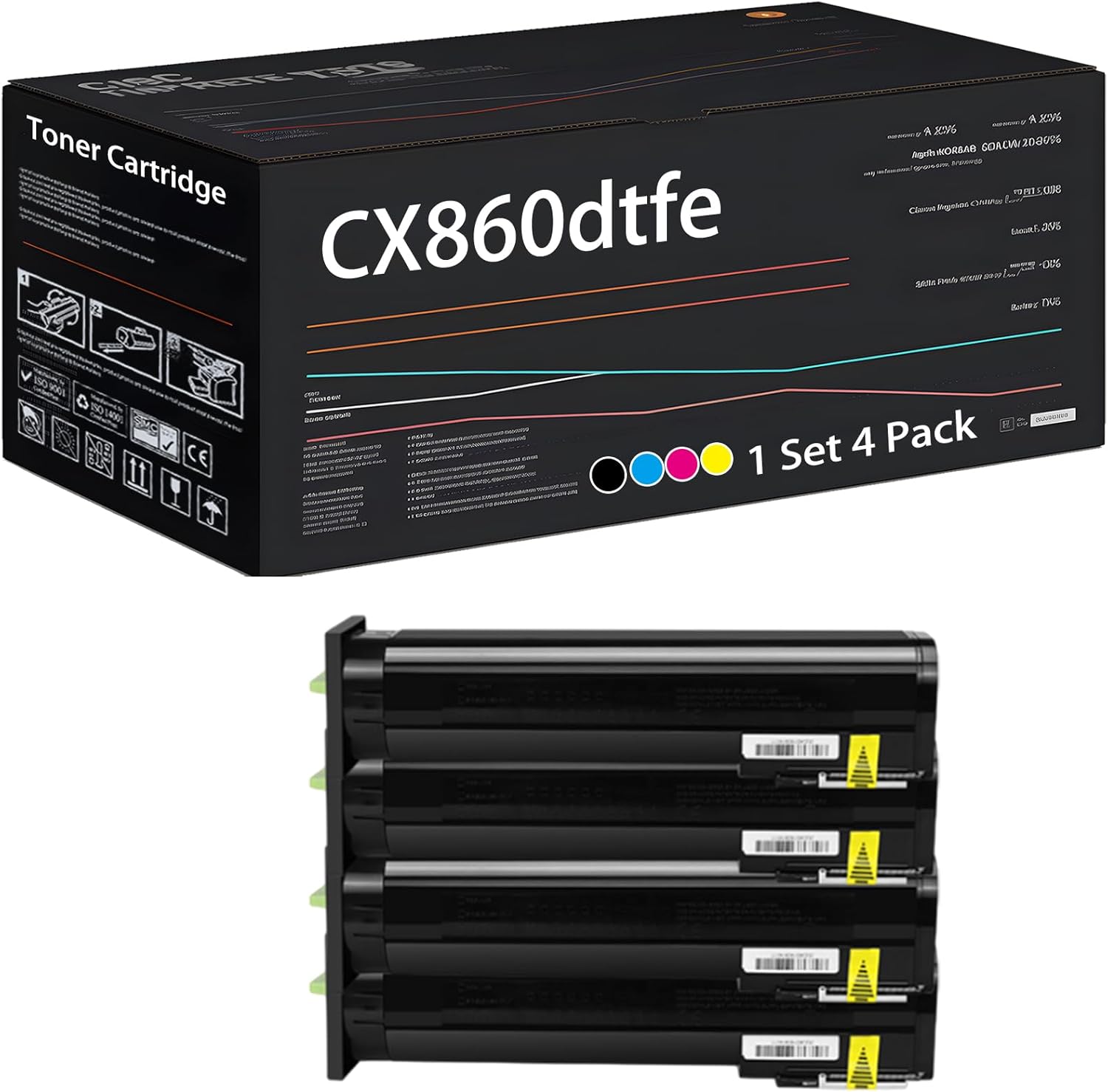 UVUMB Compatible with Lexmark CX860dtfe Toner Cartridge Work for Lexmark CX825de CX825dte CX825dtfe CX860dte Printers, with Chip, High Yield 33000 Pages, High-Definition Printing (4-Pack BK/C/M/Y)