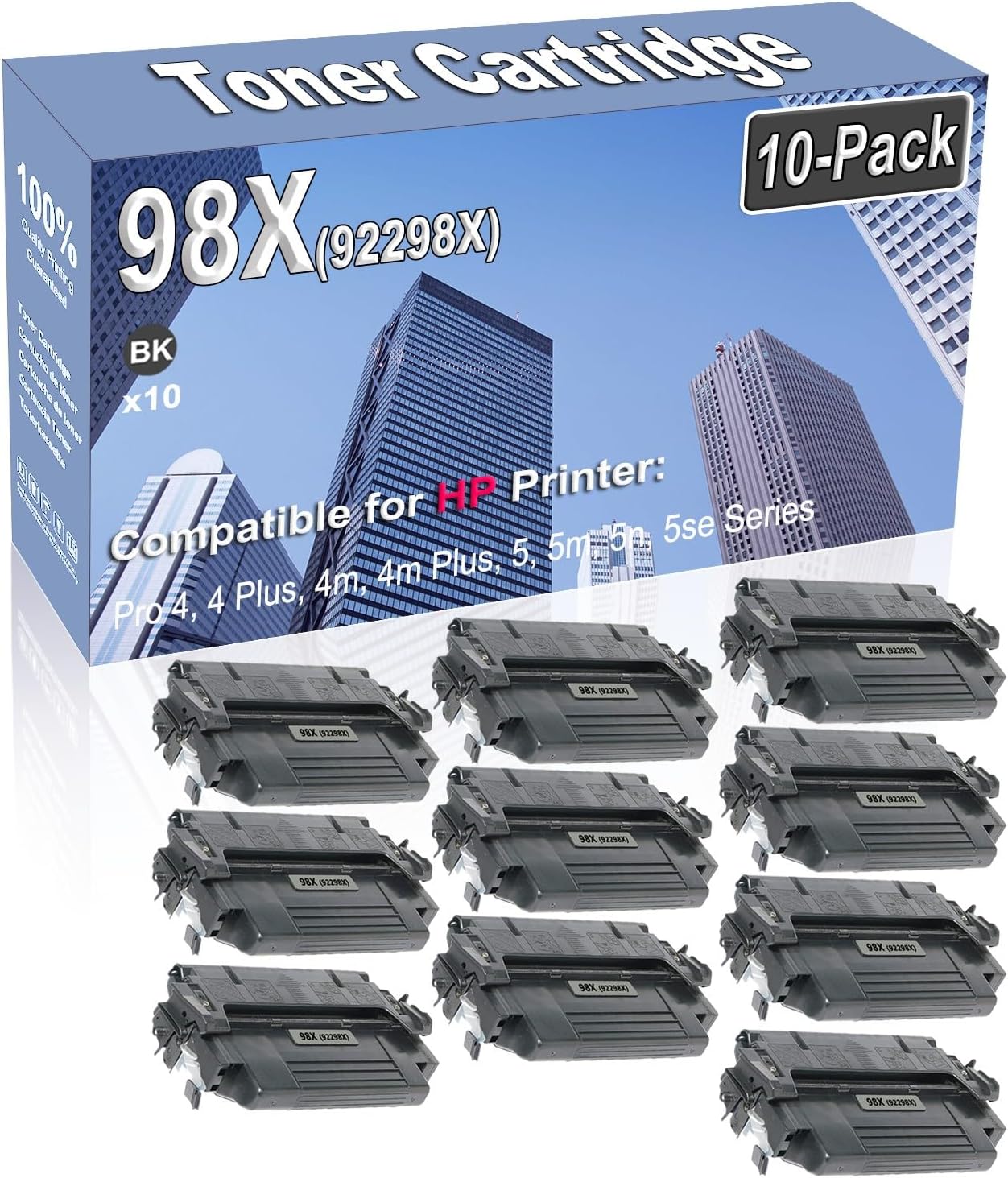 10-Pack Compatible High Capacity 98X (92298X) Printer Cartridge use for HP Pro 4 4 Plus 4m 4m Plus 5 5m 5n 5se Toner Cartridge (Black)