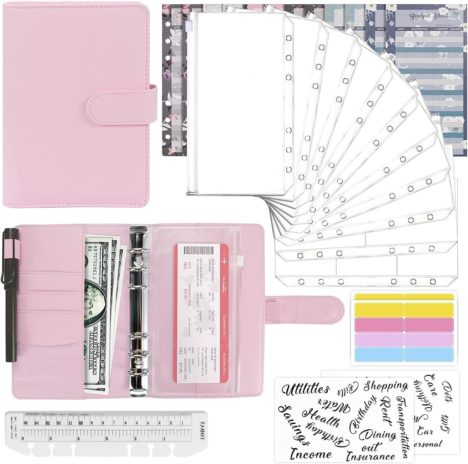 PSJVUR 28Pcs A6 Budget Binder with Cash Envelopes,Money Saving Planner Organizer for Budgeting and Management