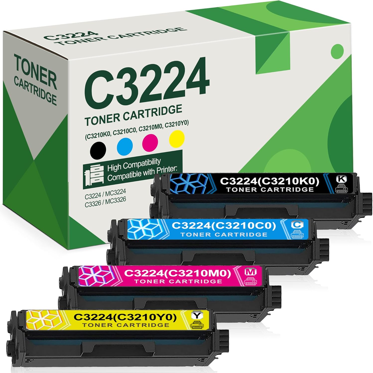 C3224 Toner Cartridge Replacement for Lexmark C3210C0, C3210K0, C3210M0, C3210Y0 Toner Cartridge Set for C3224, C3326, MC3224, MC3326 Printer Toner (1BK/1C/1M/1Y)