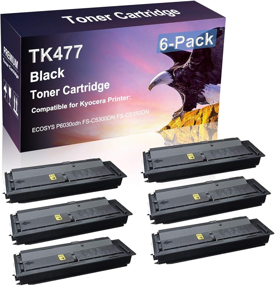 Credibility Store 6 Pack (Black) Compatible High Yield Printer Toner Replacement for Kyocera TK477 Laser Toner Cartridge use for Kyocera ECOSYS P6030cdn FS-C5300DN FS-C5350DN Printer