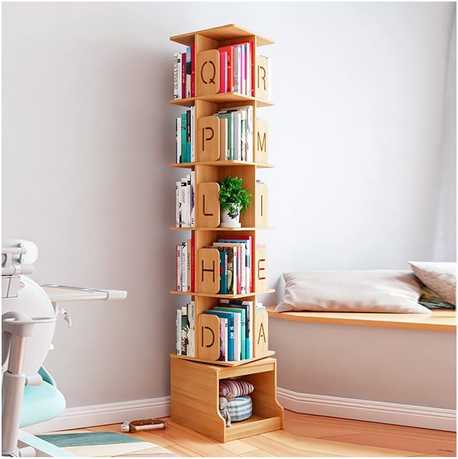 360 Degree Rotation Kids Bookshelf, Home Kindergarten Solid Wood Bookcase, Picture Book Toy Book Display Storage Rack (Size : 6 Tier)