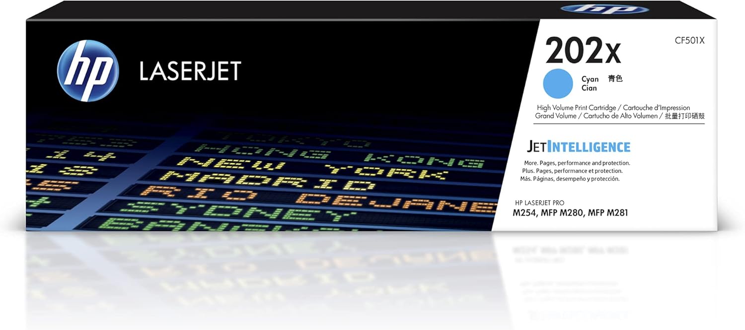 HP 202X Cyan High-Yield Toner Cartridge Printers | Works with Color LaserJet Pro M254, Color LaserJet Pro MFP M281 Series | CF501X