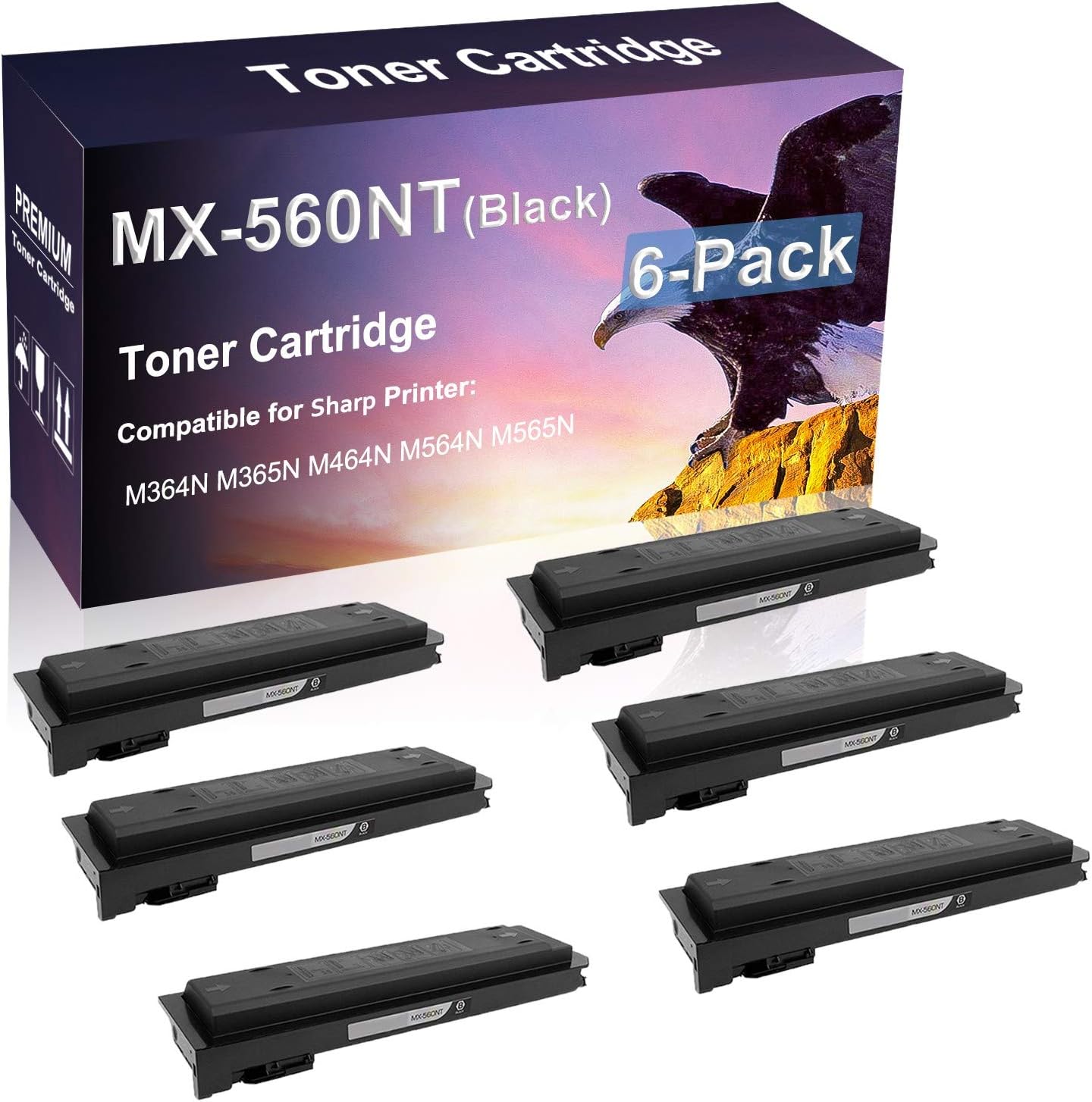 Credibility Store 6 Pack (Black) Compatible MX-560NT Printer Toner Cartridge High Yield use for Sharp M364N Printer