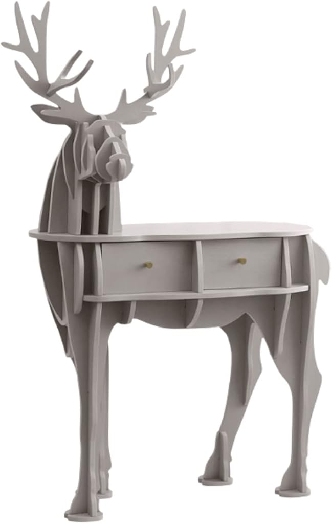 Animal Bookshelf W/ 2 Drawer Solid Wood Storage Rack Floor Standing Creative Elk Shaped Bookcase Corner Side Cabinet for Living Room