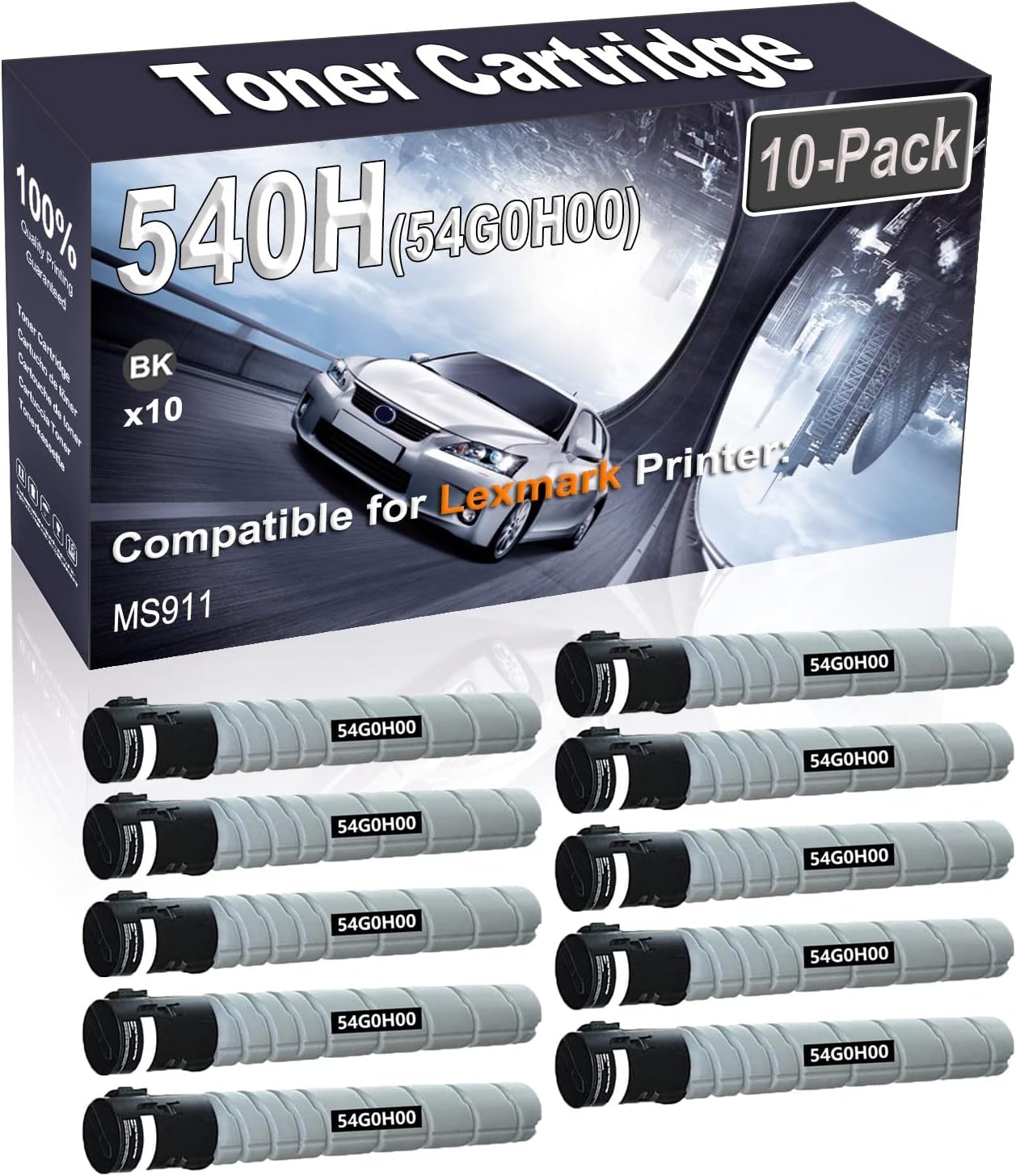 Kolasels 10-Pack (Black) Compatible MS911 Laser Printer Cartridge (High Capacity) Replacement for 540H 54G0H00 Printer Cartridge