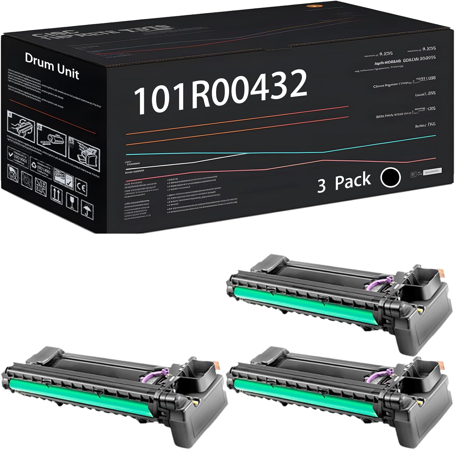 UVUMB Compatible with Xerox 101R00432 Drum Unit Work for Xerox WorkCentre 5016 5020 5020B 5020DB 5020DN Printers, with Chip, High Yield 40000 Pages, High-Definition Printing (3 Pack Black)