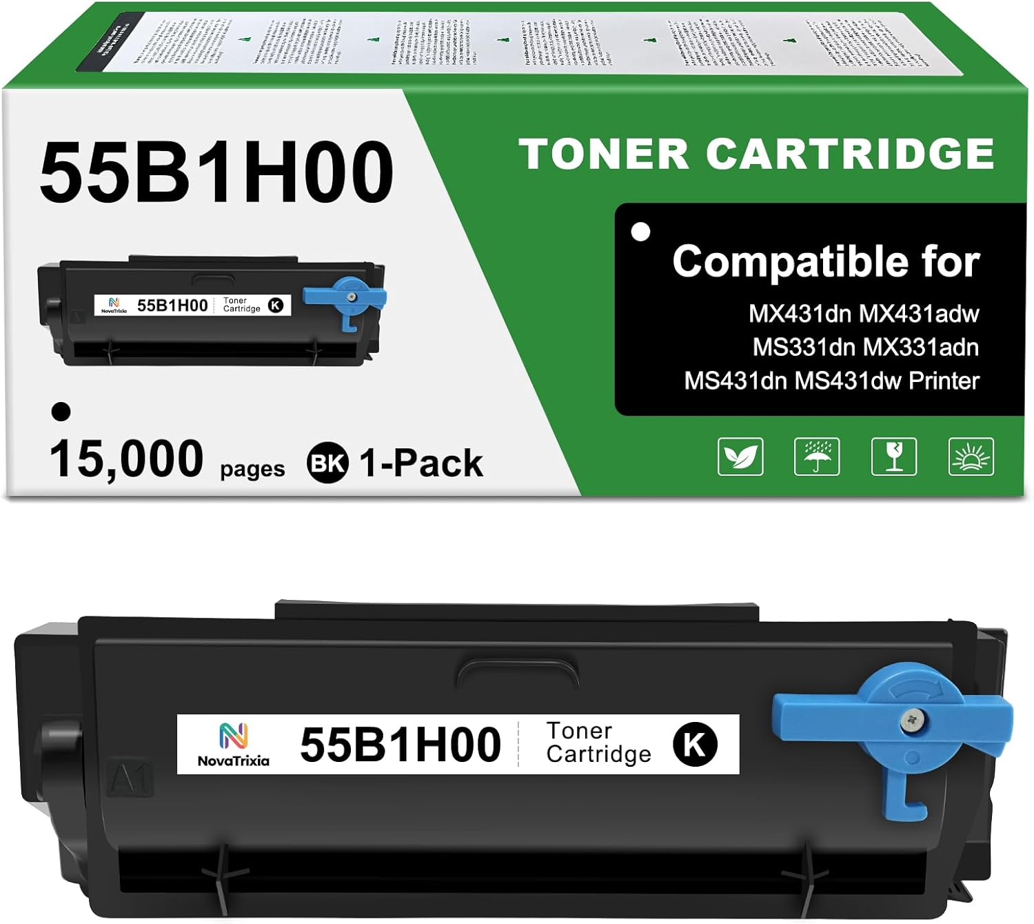 55B1H00 High Yield Toner Cartridge Compatible for Lexmark MS331 MS431 MX331 MX431MS331dn MS431dn MS431dw MX331adn MX431adn MX431adw MX432adwe Laser Printers Ink 15,000 Pages (Black, 1-Pack with Chip)