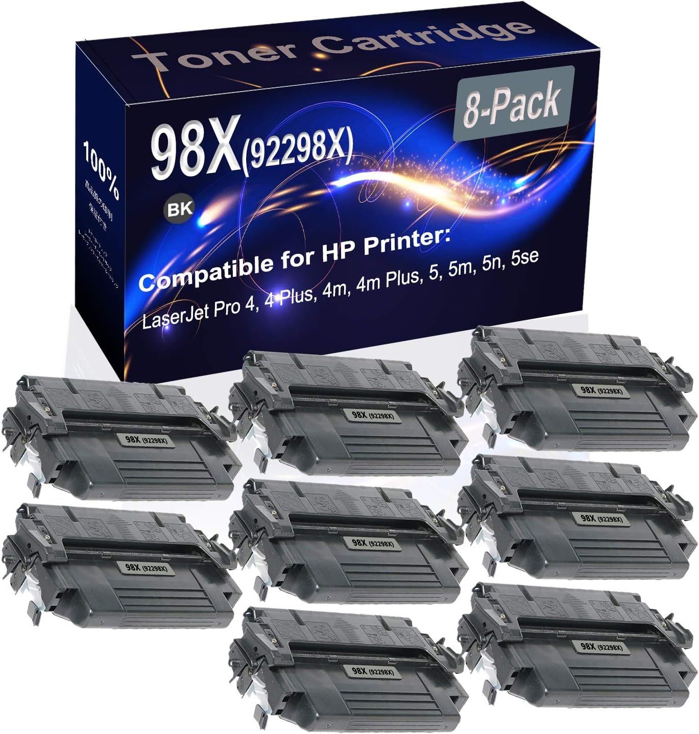 8-Pack (Black) Compatible 98X (92298X) Printer Toner Cartridge (High Capacity) fit for HP 4, 4 Plus, 4m, 4m Plus, 5, 5m Printer
