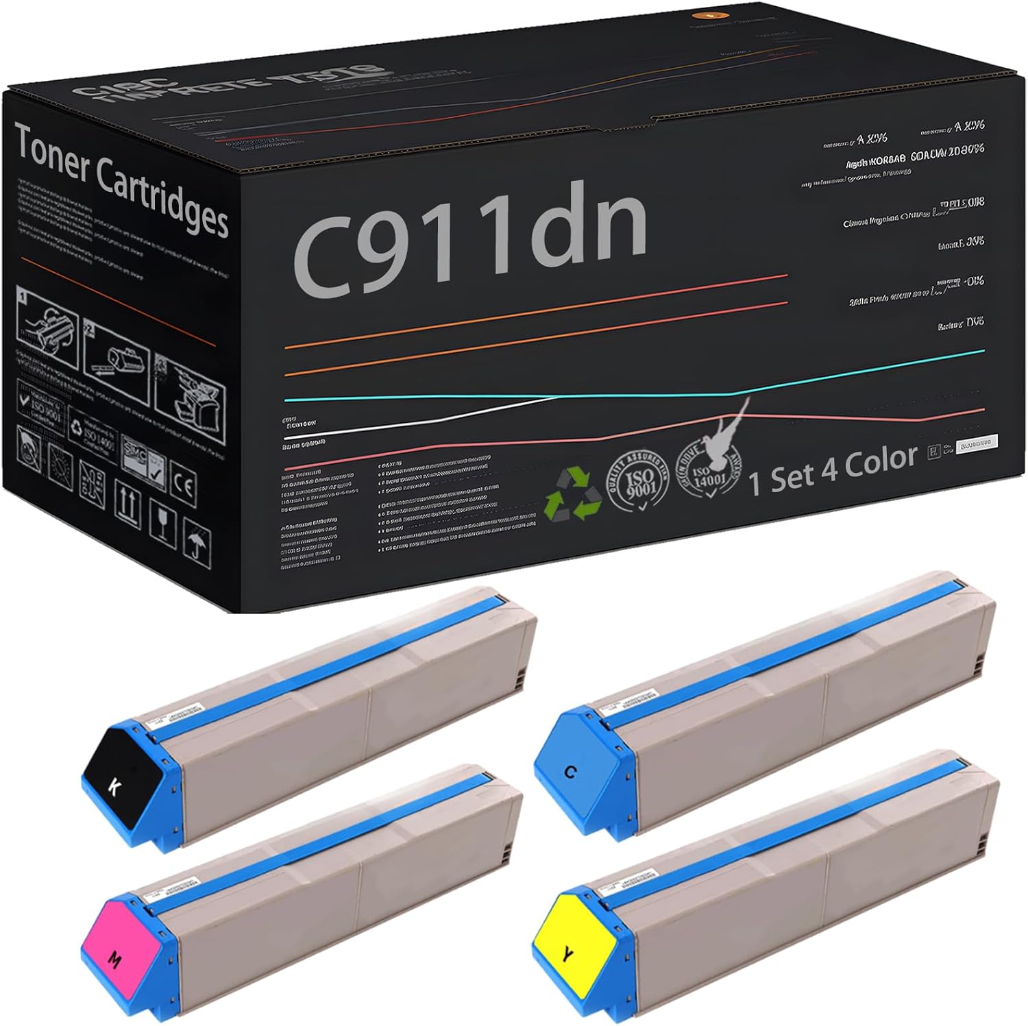 Wondrx Compatible with Okidata OKI C911dn C931dn C941dn C942dn Black Color Toner Cartridges, C911dn Toner Supply, High Yield 39000 Pages (1 Set 4 Color)