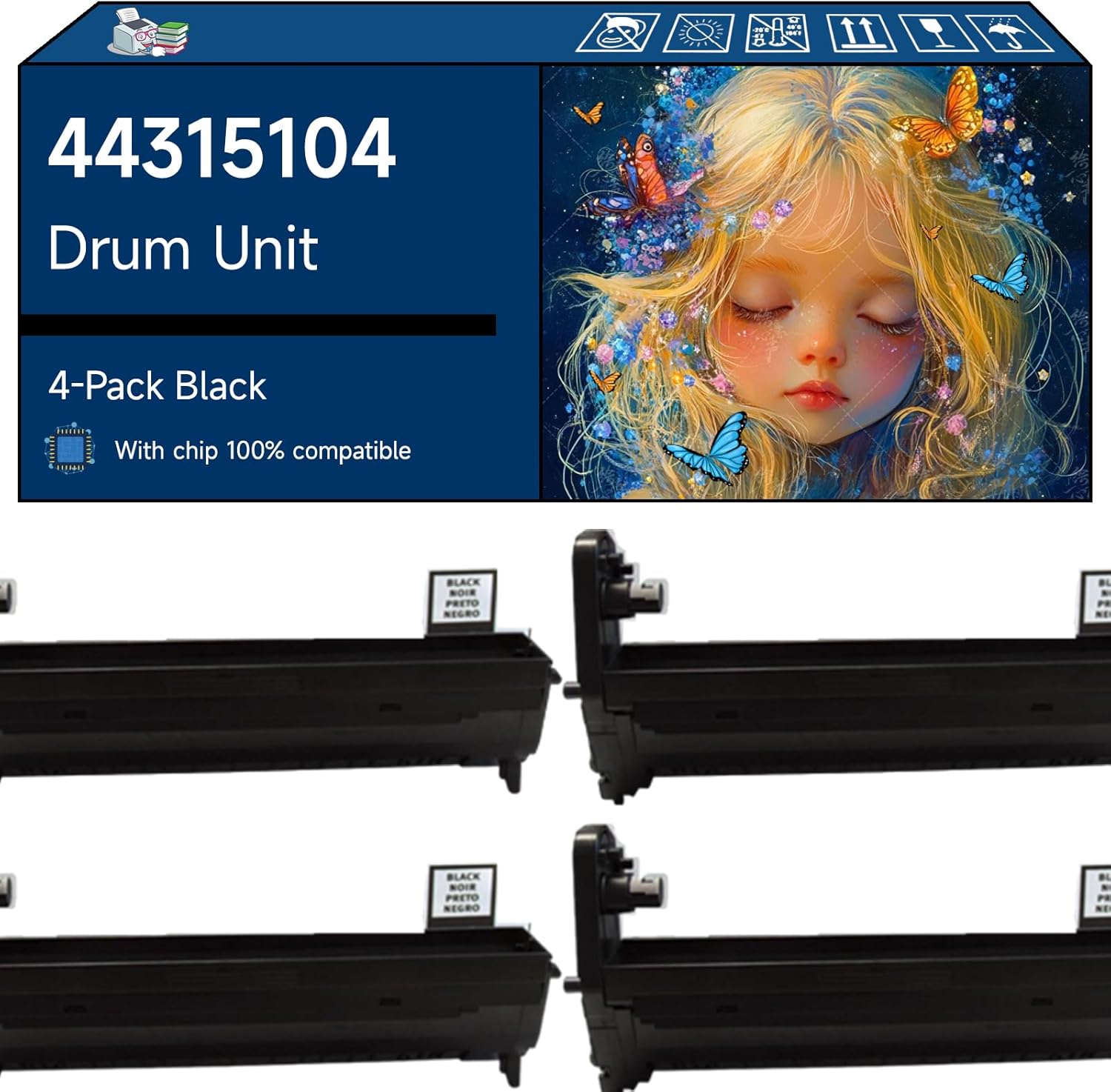 Tontxxe Compatible with Okidata OKI 44315104 44315103 44315102 44315101 Drum Unit Work for Okidata OKI C610DN C610DTN C610N Printers (4 Pack Black)