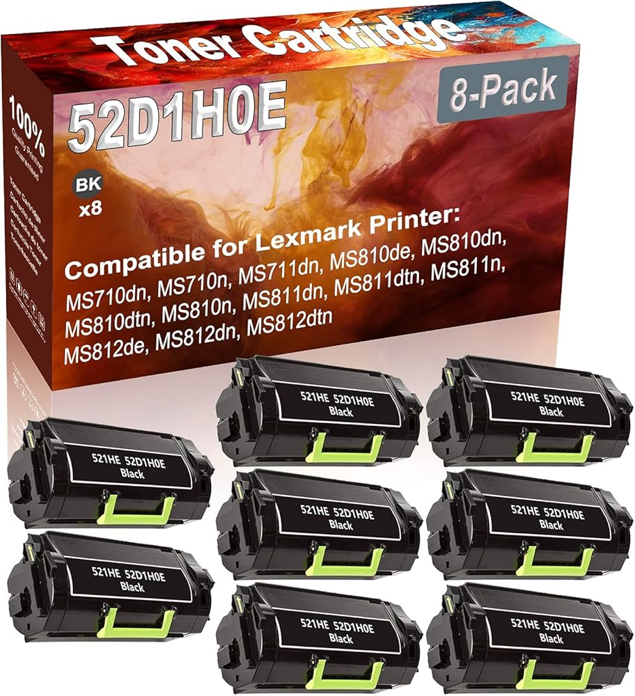 Credibility Store 8-Pack (Black) Compatible MS710dn MS710n MS711dn MS810de MS810dn MS810dtn MS810n MS811dn Laser Printer Cartridge (High Capacity) Replacement for 52D1H0E 521HE Printer Cartridge