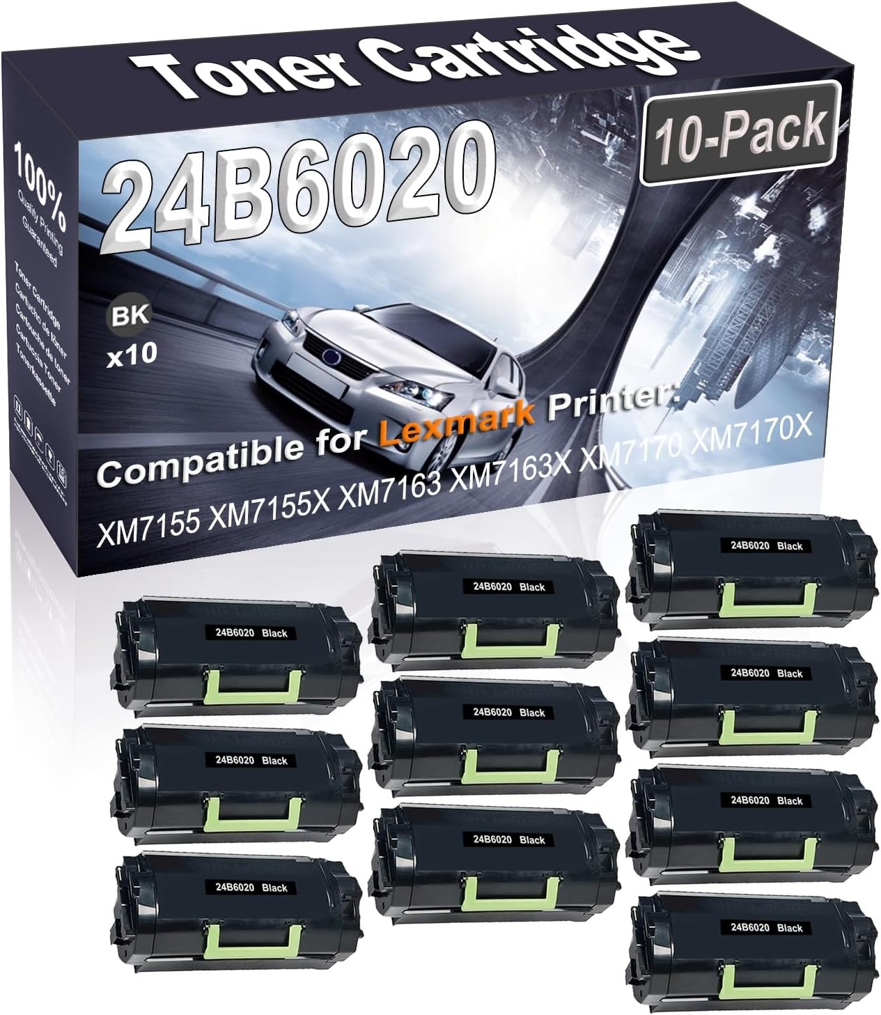 Kolasels 10-Pack (Black) Compatible 24B6020 Printer Toner Cartridge (High Capacity) fit for XM7155 XM7155X XM7163 XM7163X XM7170 XM7170X Printer