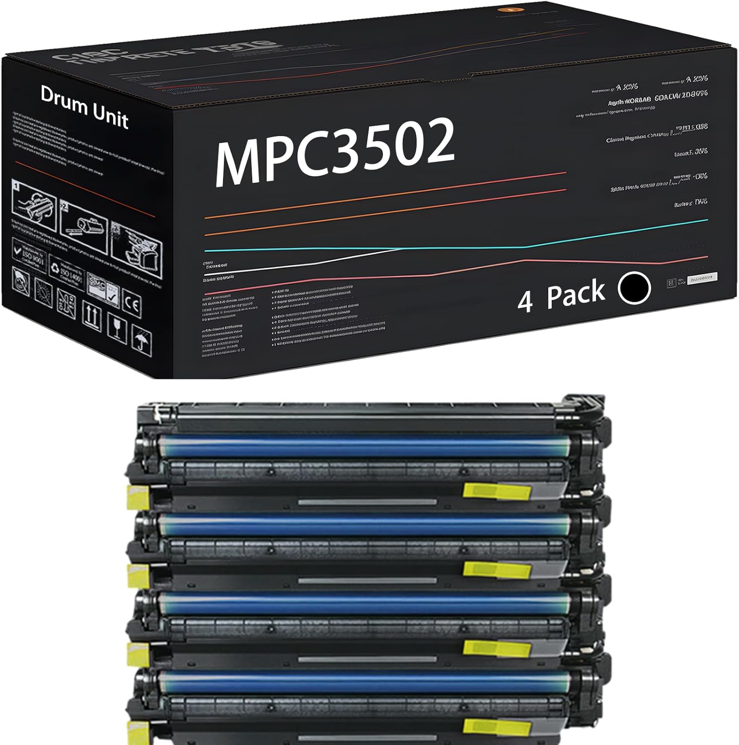 UVUMB MPC3502 Drum Unit Compatible for Ricoh Aficio MPC3002 MPC3502 MPC4502 MPC5502 Printers, with Chip, High Yield 20000 Pages, High-Definition Printing (4 Pack Black)