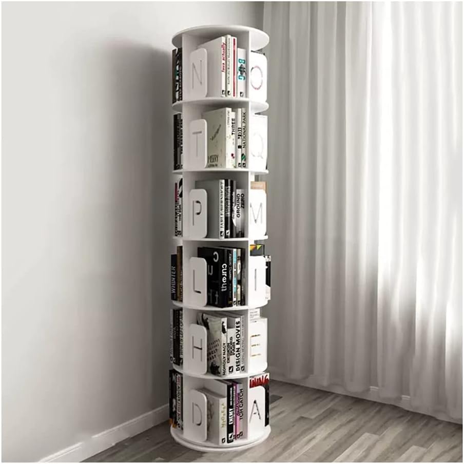 360 Degree Rotation Kids Bookshelf, Floor Standing Wood Plastic Board Bookcase, Picture Book Toy Book Display Storage Rack (Size : 6 Tier)