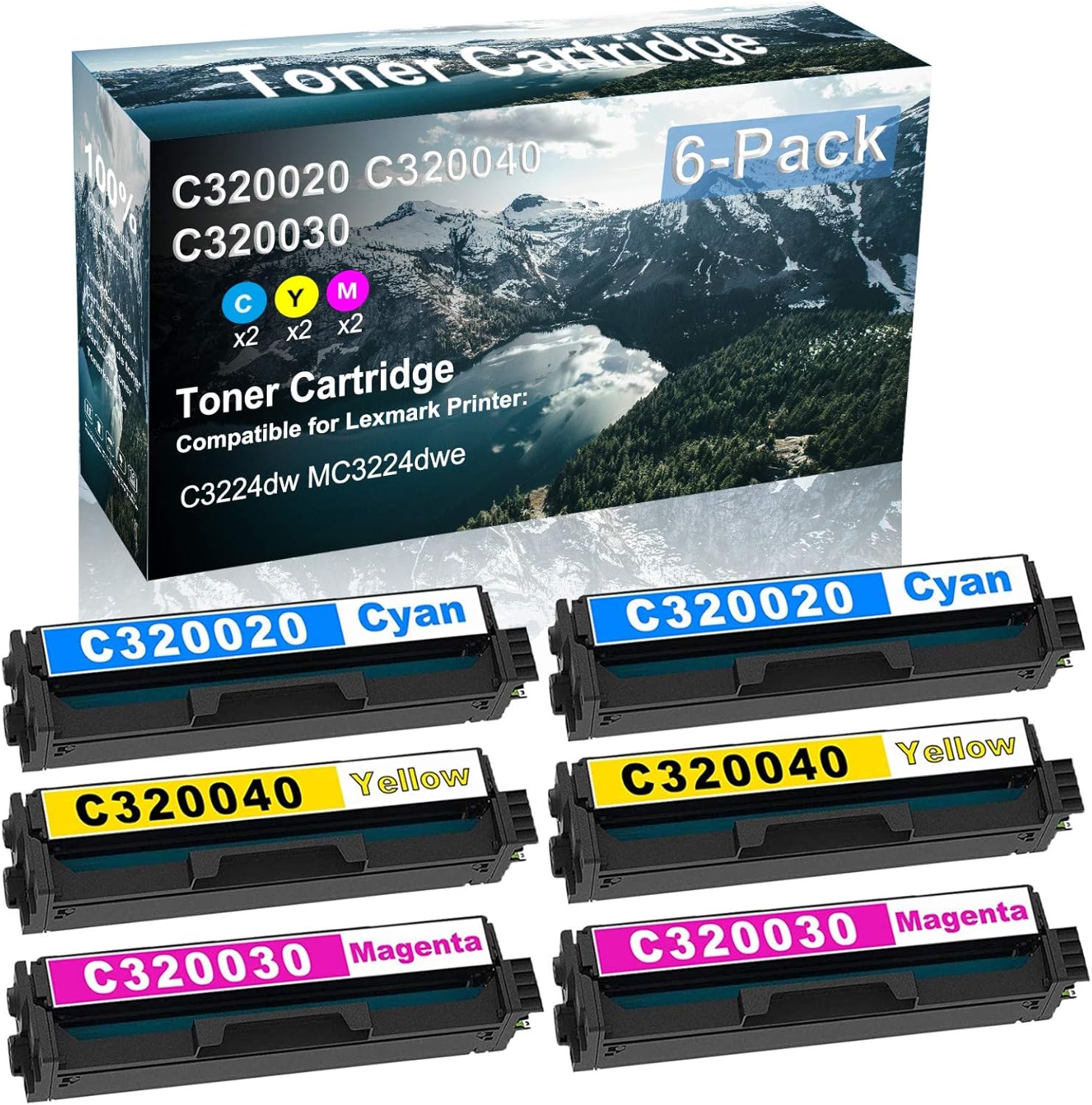 Credibility Store 6 Pack (C+Y+M) Compatible C320020 C320040 C320030 Laser Printer Toner Cartridge High Yield Use for C3224dw MC3224dwe Printer